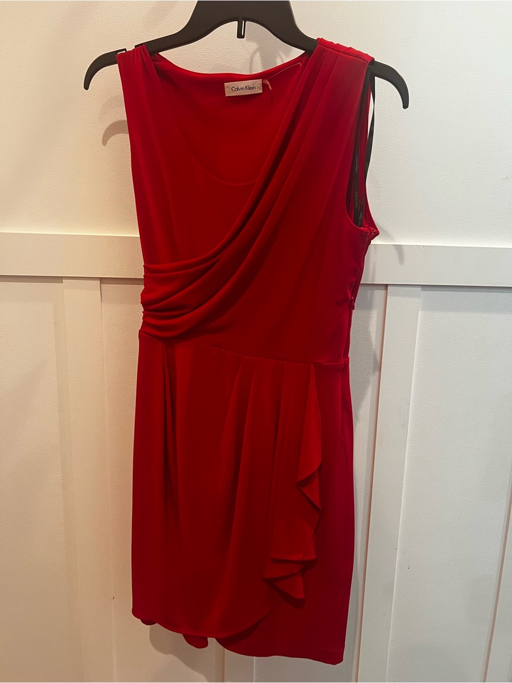 Calvin Klein Red Draped Sleeveless Mini Dress